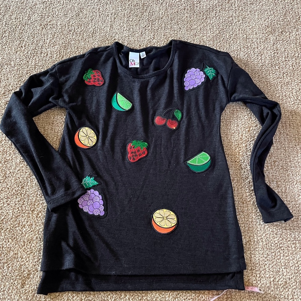 OhMG! Sequin / bling fruit sweater - size medium